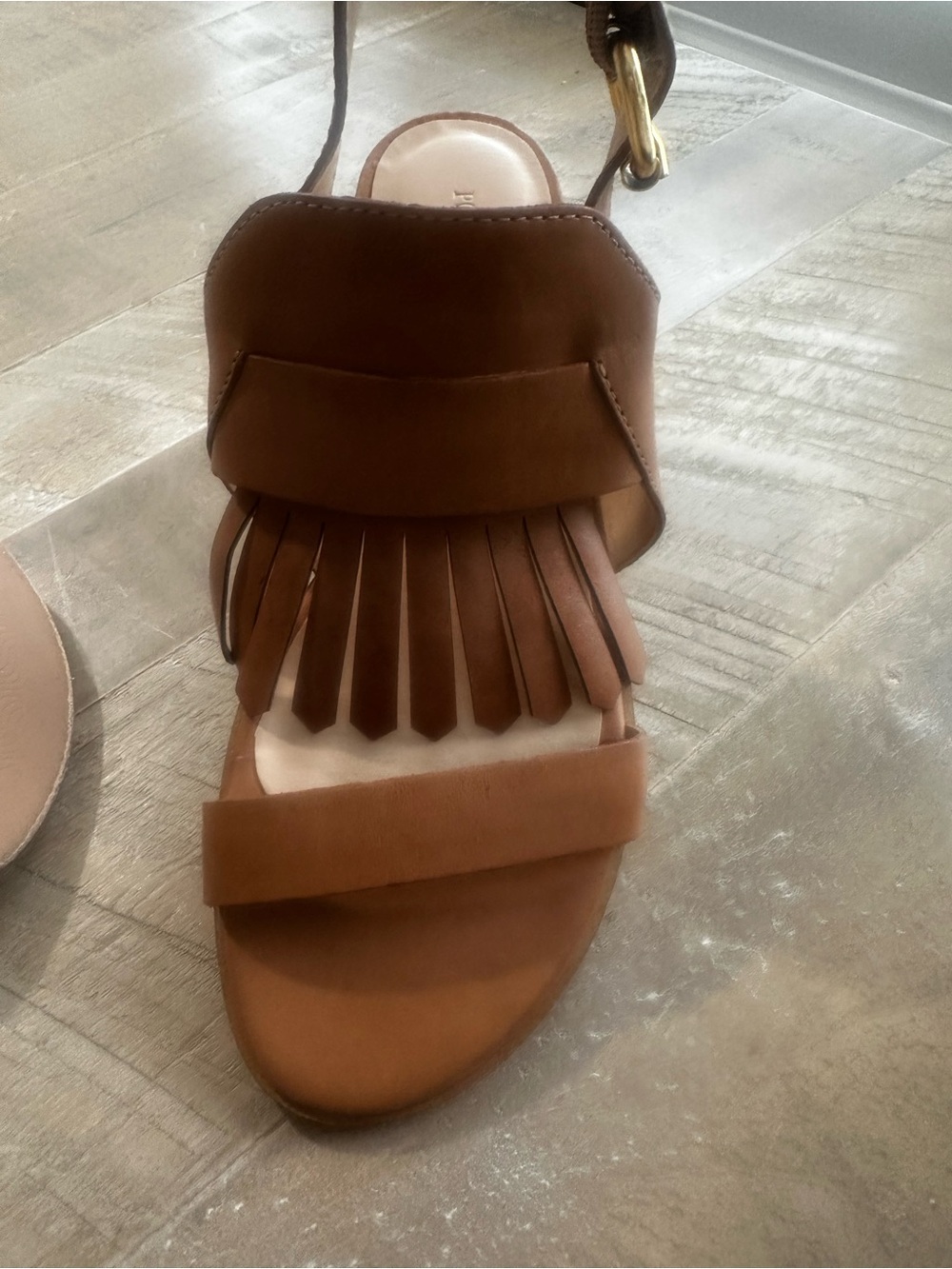 Pour La Victoire Brown Leather Fringe Ankle-Strap Sandal